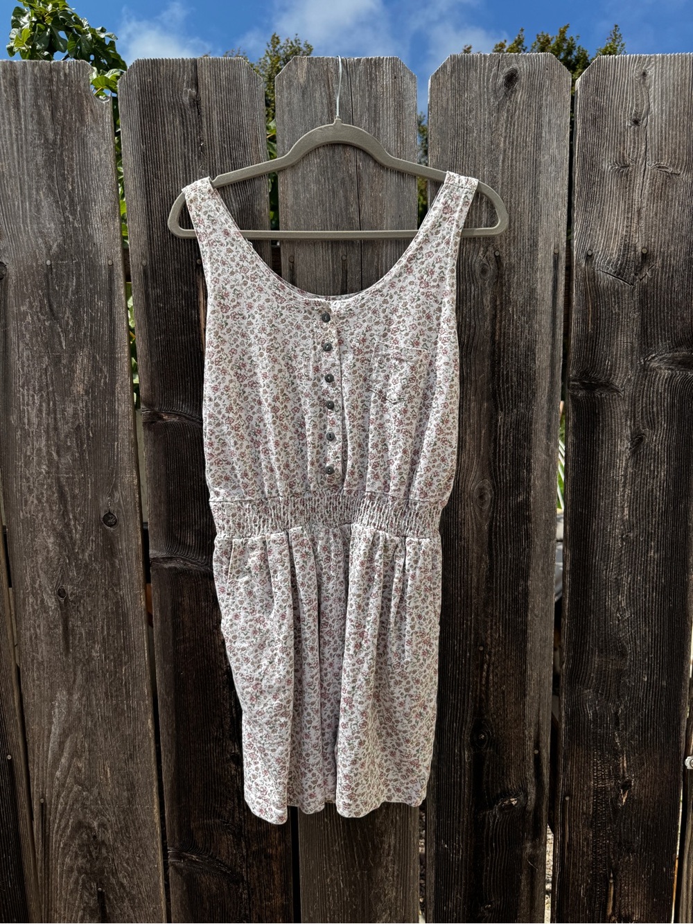 Vintage Floral Sleeveless Tank Top Romper - Ivory with Pink & Green Floral